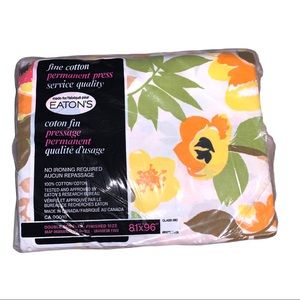 NWT VTG Eaton’s Orange Blossom Green Leaf Retro Double Bed Flat Sheet Floral